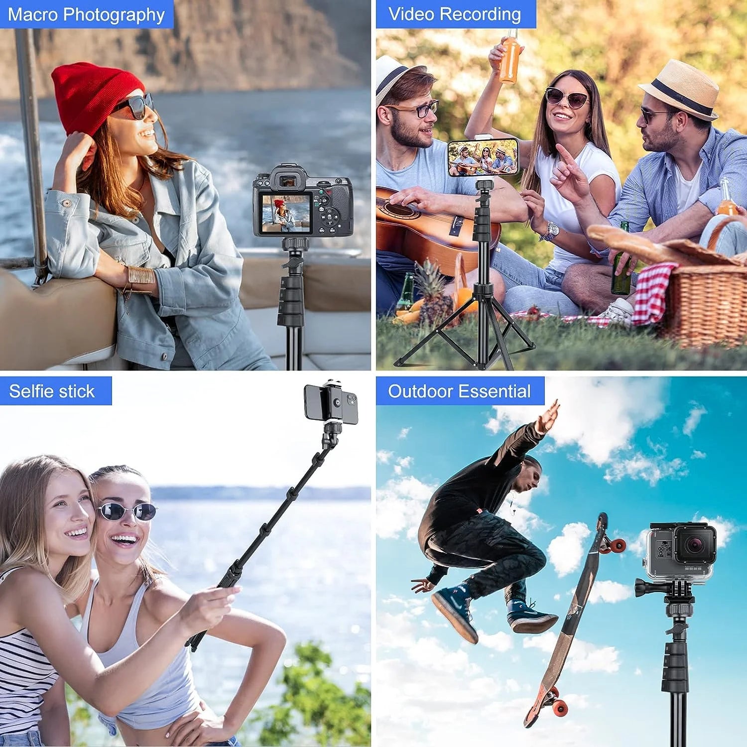 VlogPro Tripod- Shoot Anywhere, Anytime: The ultimate filming companion for vloggers, content creators and more. Adjustable, Lightweight, Built in Bluetooth Remote, VlogPro shoot quality content anywhere, anytime